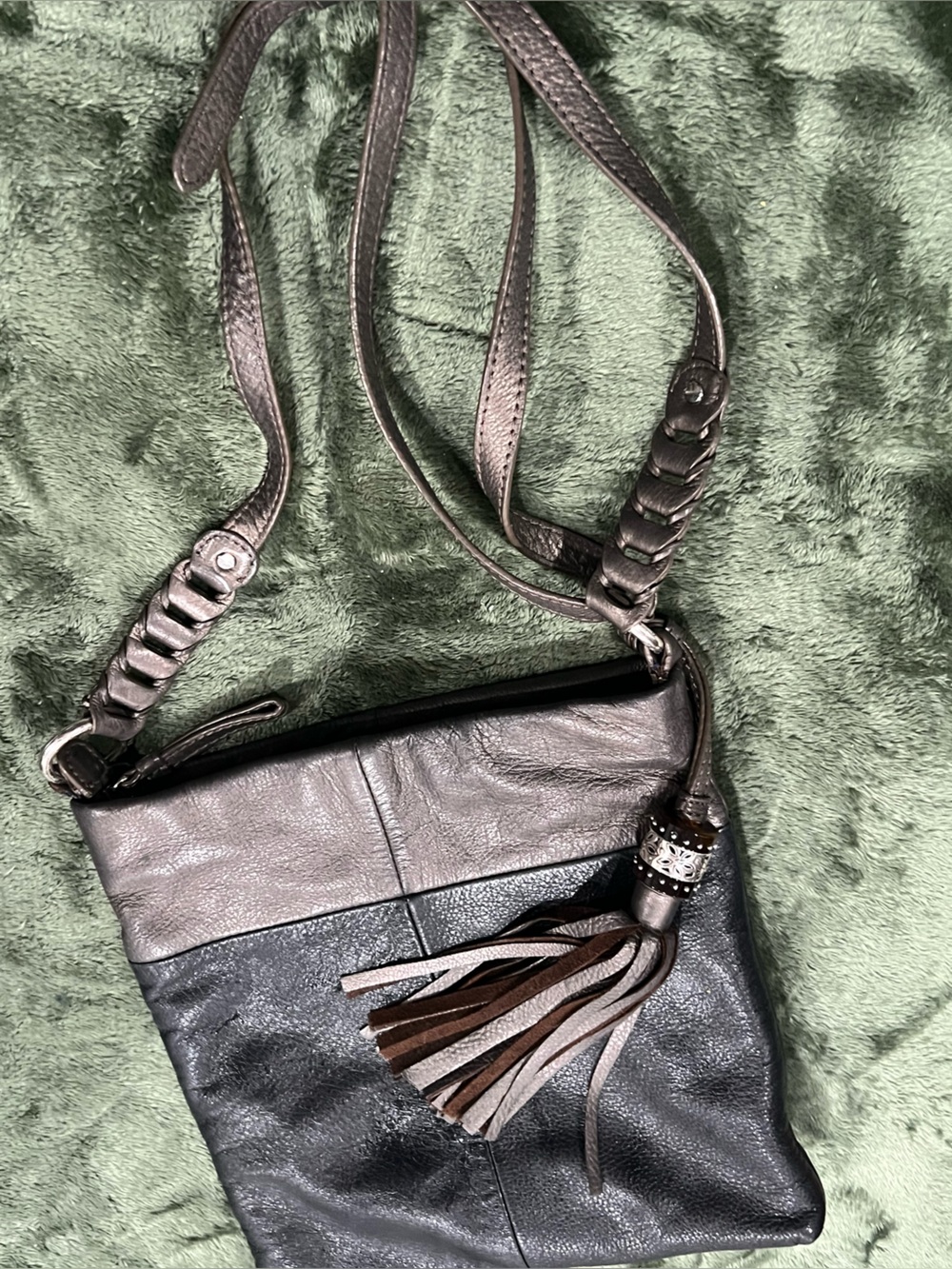 Brighton Two-Tone Leather Crossbody Bag in Black and Brown
